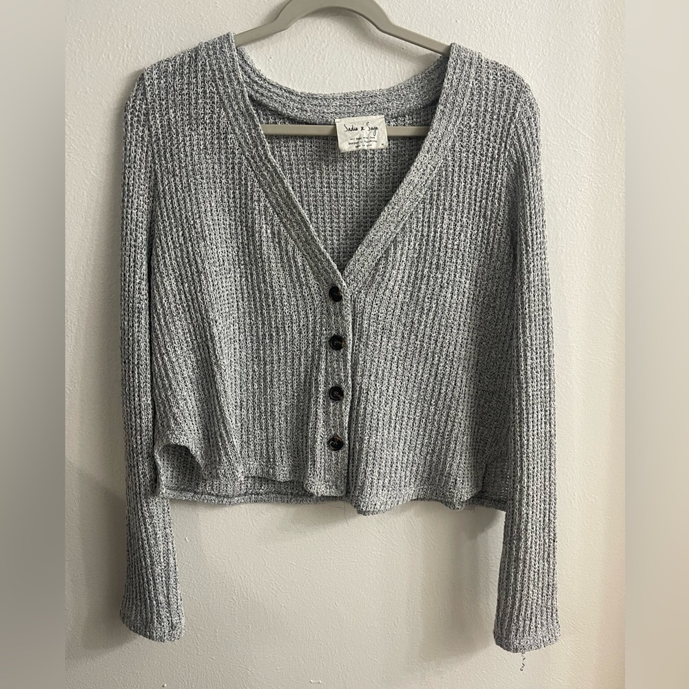 Sadie + Sage | Gray Button-Up Women's Cropped Sweater